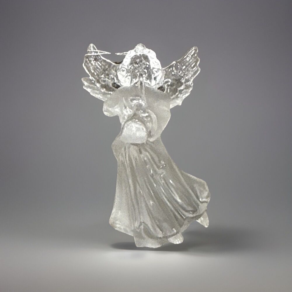 Vintage Clear Acrylic Angel Ornament, Plastic Angel Christmas ornament 3.25”